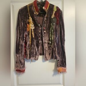 Velvet Embellished Women's Blazer in Deep Plum